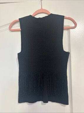 Black Sleeveless Fringe Knit Top